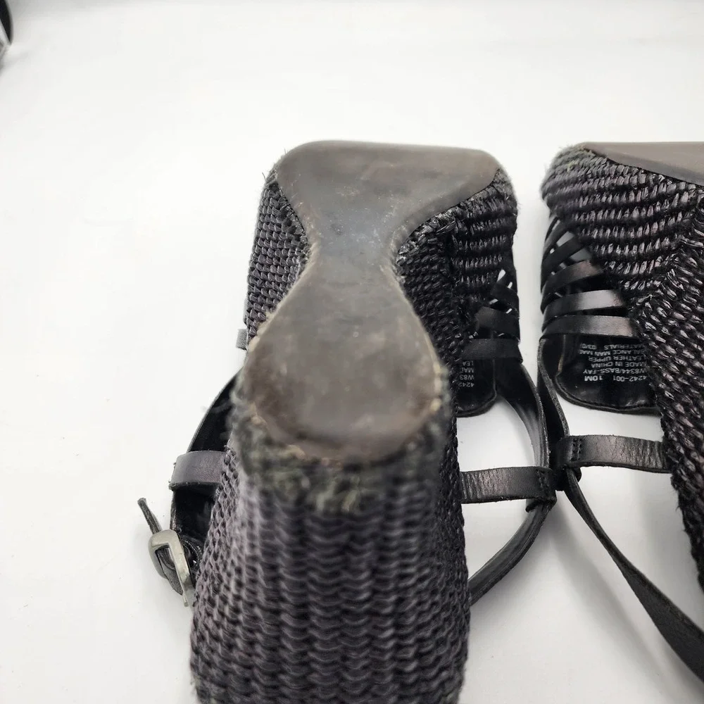 Bass Black Leather Strappy Wedge Sandal Size‎ 7M Hook & Loop Slightly Used